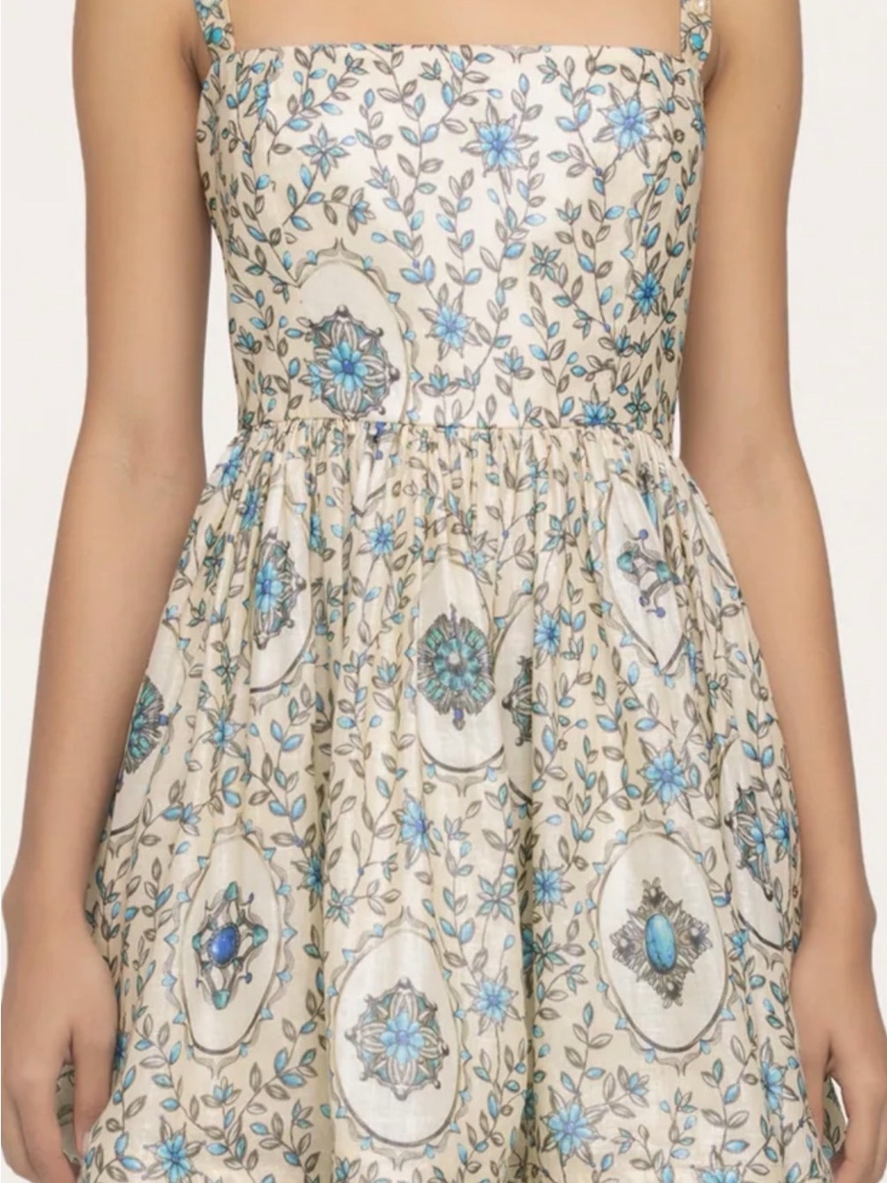 Sleeveless Cream Sapucai Platero Floral Sundress with Blue Accents XL (8/10)